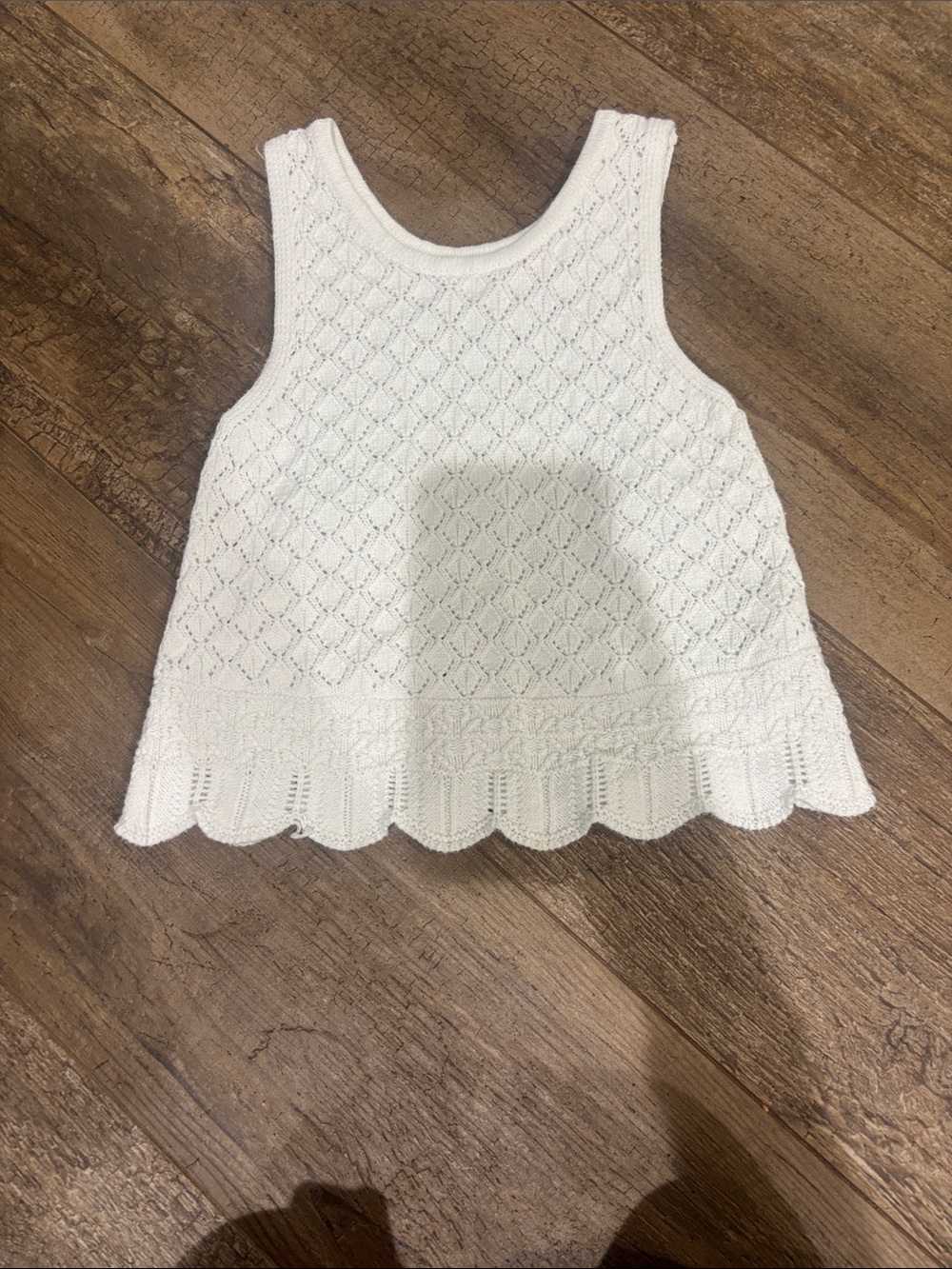 Zara White Eyelet Knit Crewneck Tank